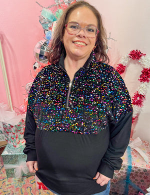 Sparkle All Season Multi Colored Sequin Black Half Zip Pullover