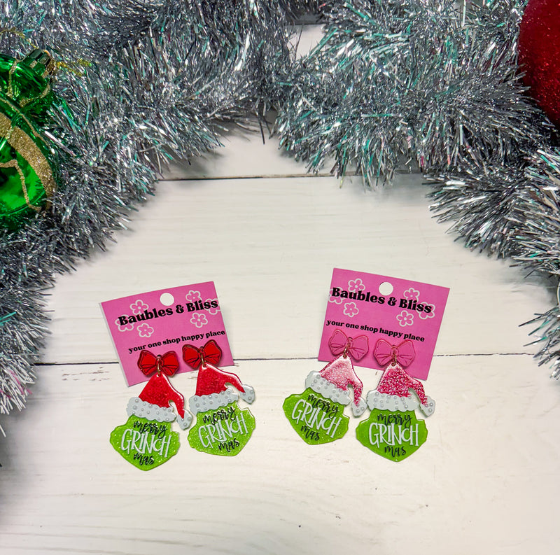 Merry Grinchmas Bow Accent Earrings