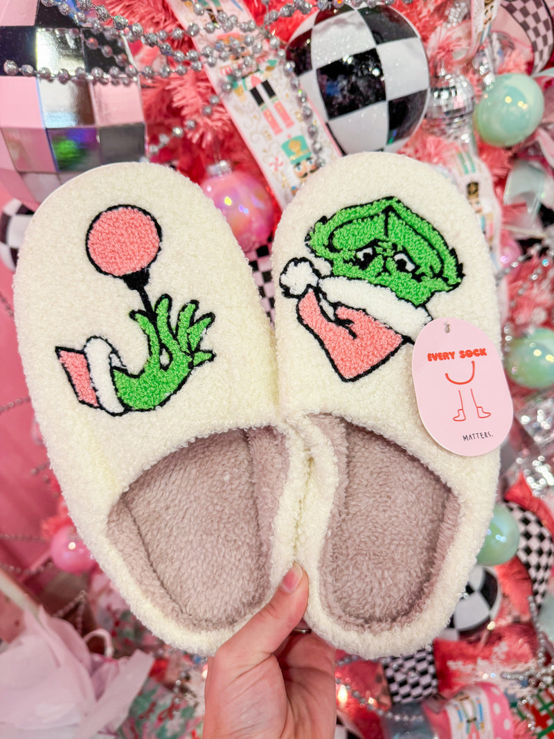 Green Guy Pink Accent Plush Slippers