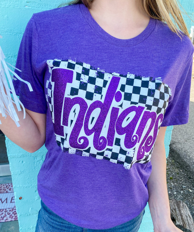 PREORDER Checkered Indians Glitter Tee (ADULT & YOUTH SIZES)