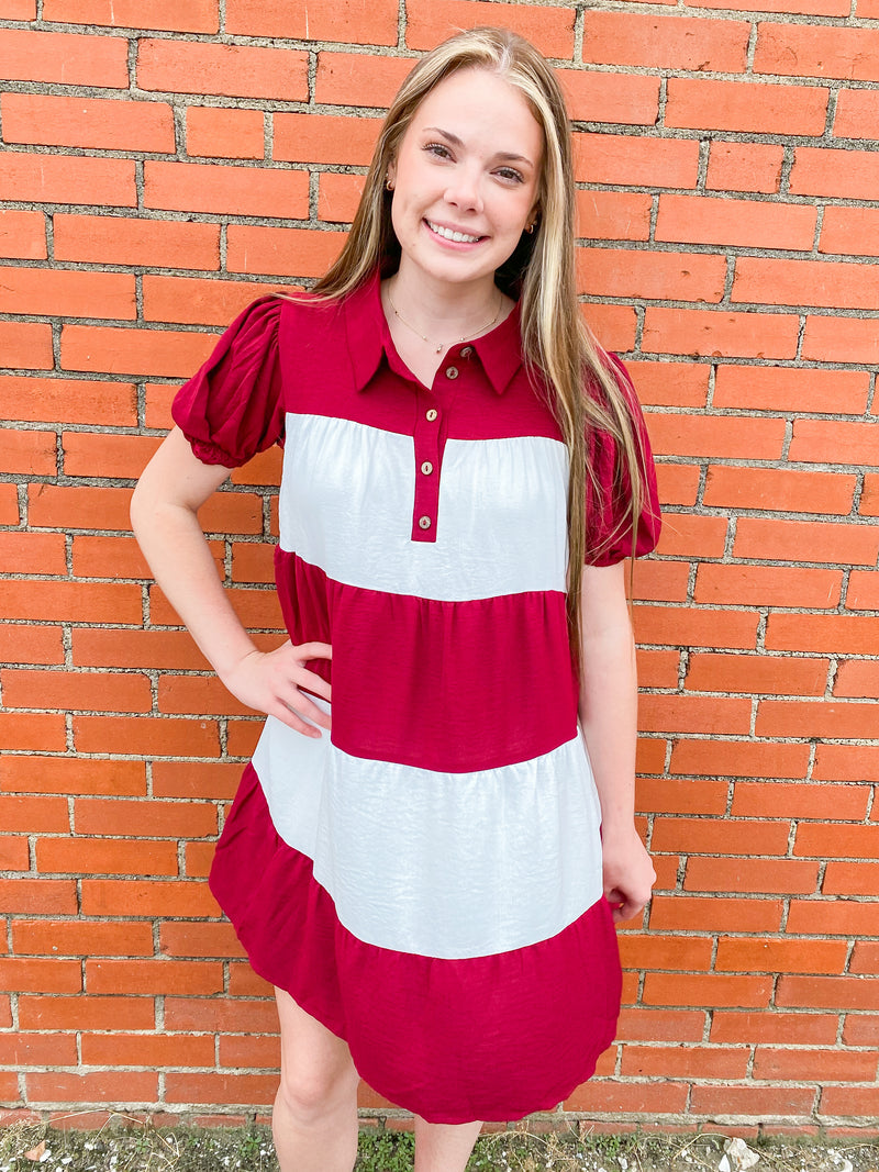 We Got Spirit Game Day Color Block Dress in Maroon