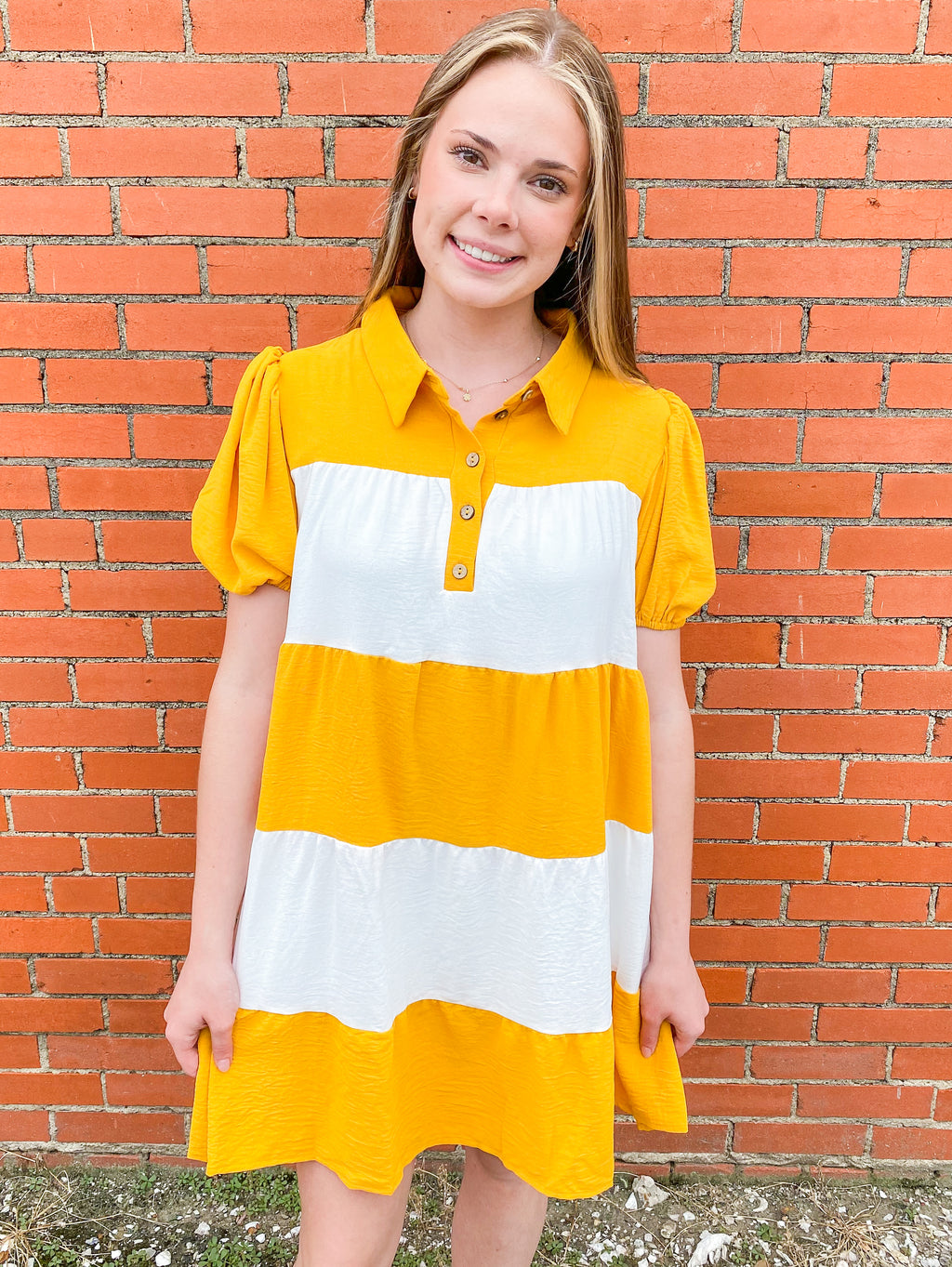We Got Spirit Game Day Color Block Dress in Mustard