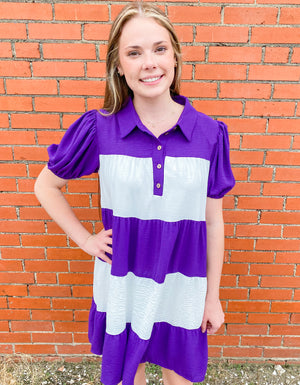 We Got Spirit Game Day Color Block Dress in Purple