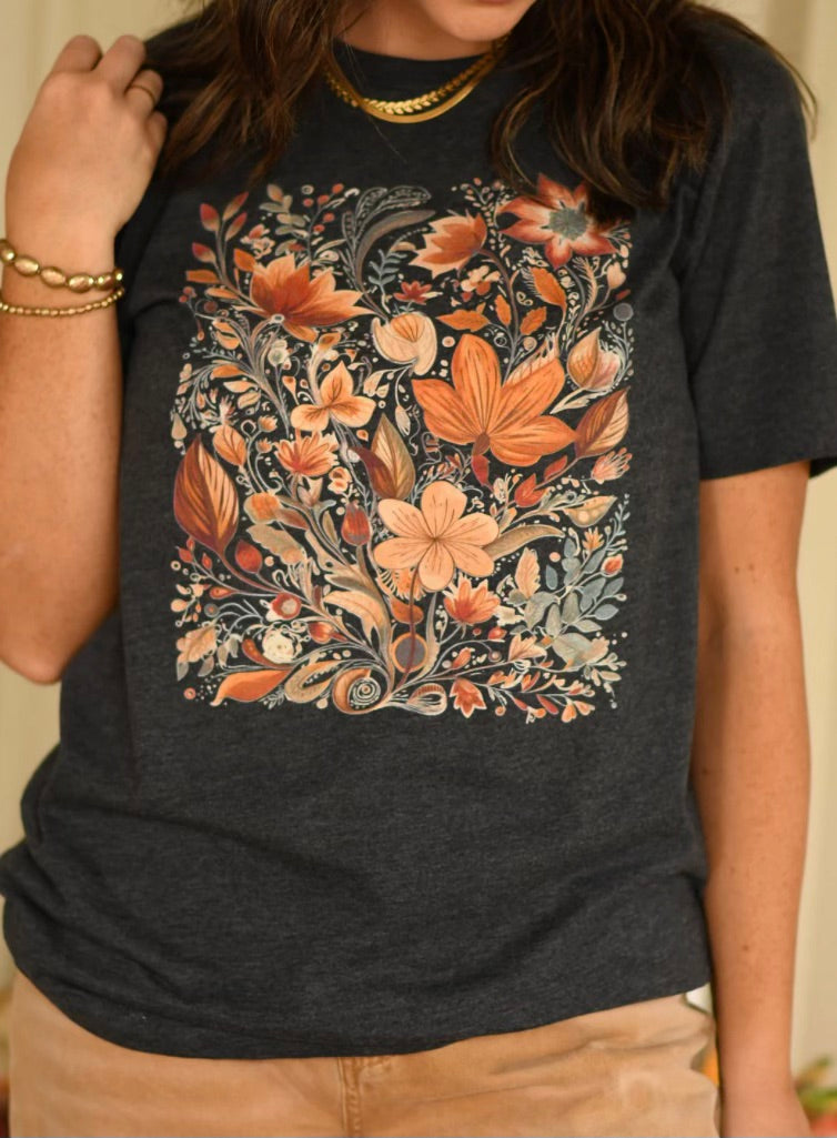 PREORDER Fall Flowers Heathered Charcoal Tee