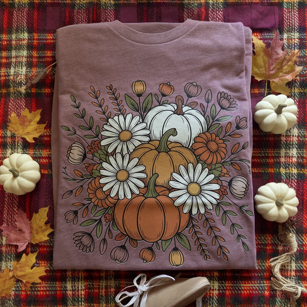 Pumpkin with Daisies Graphic Tee