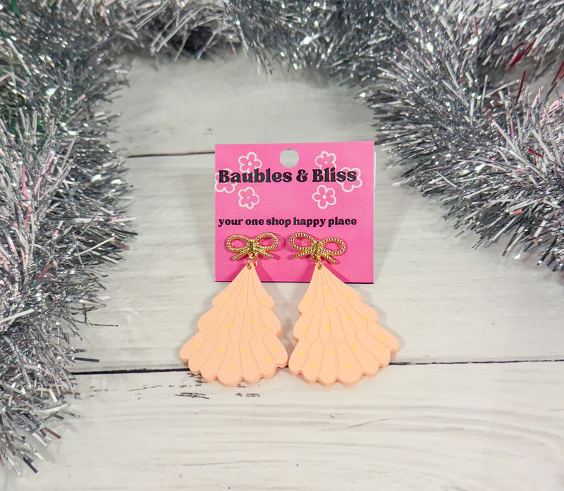 Classic Pink Bow Accent Tree Earrings