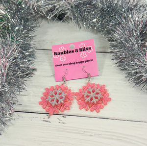 Pretty in Pink Snowflake Earrings