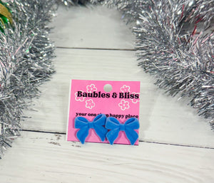 Baby Blue Velvet Bow Stud Earrings