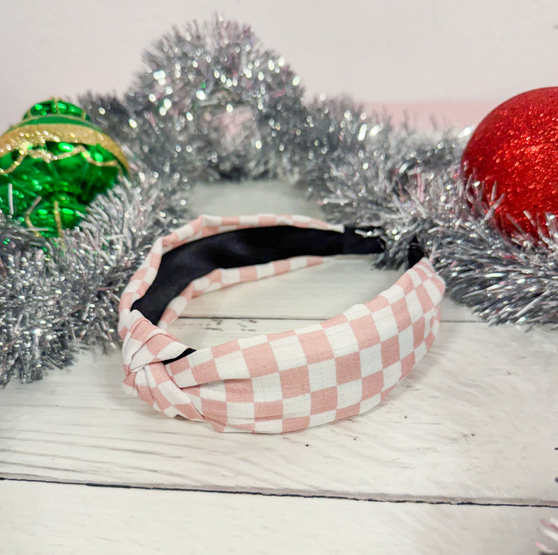 Baby Pink Checkered Headband