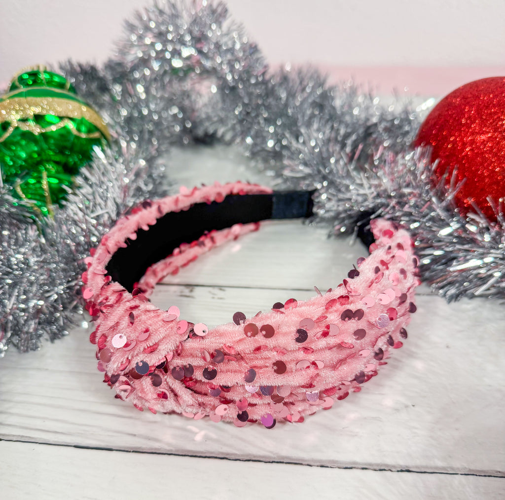 Perfect Pink Sequin Knotted Headband