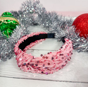 Perfect Pink Sequin Knotted Headband