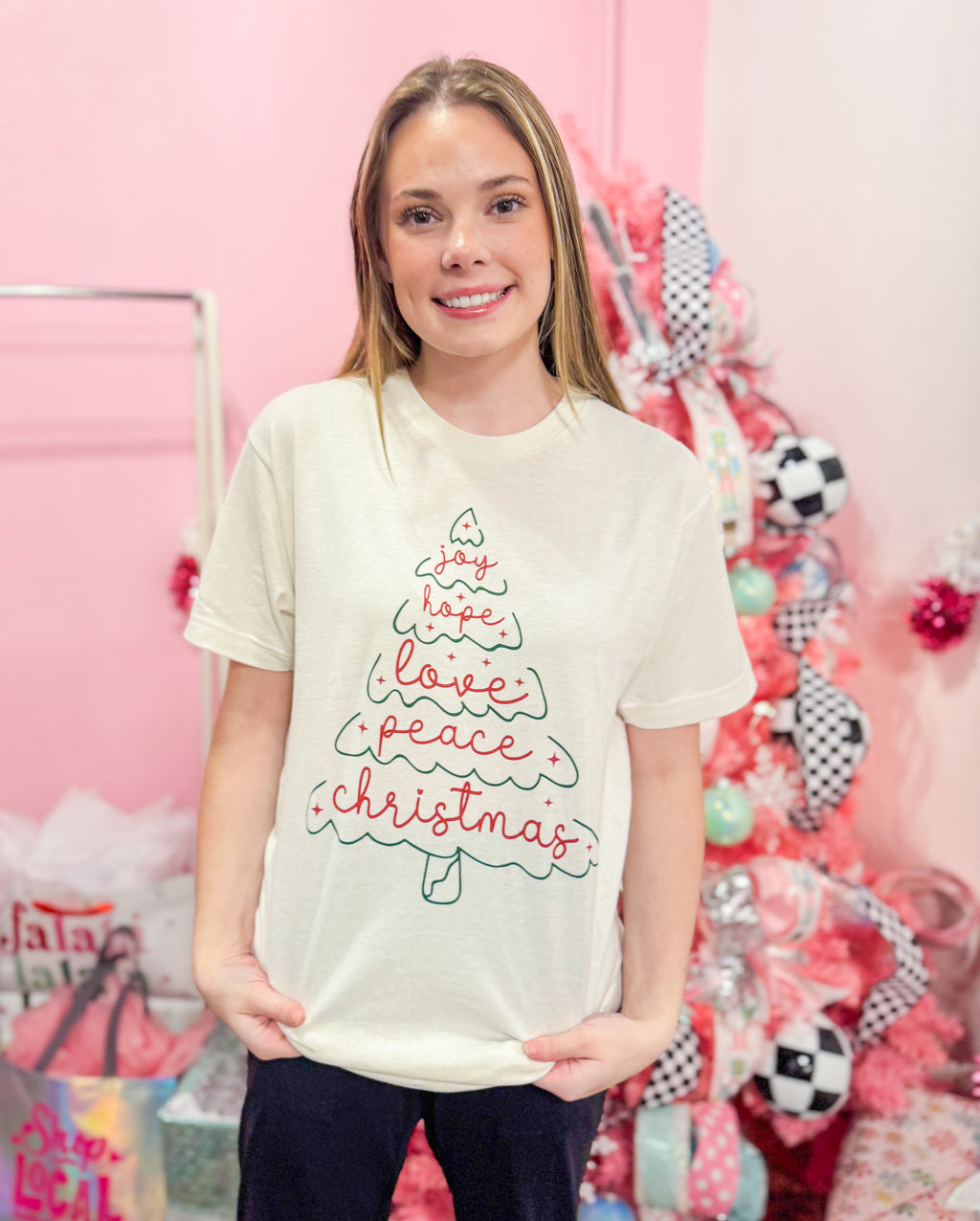 Joy Hope Love Tree Cream Tee