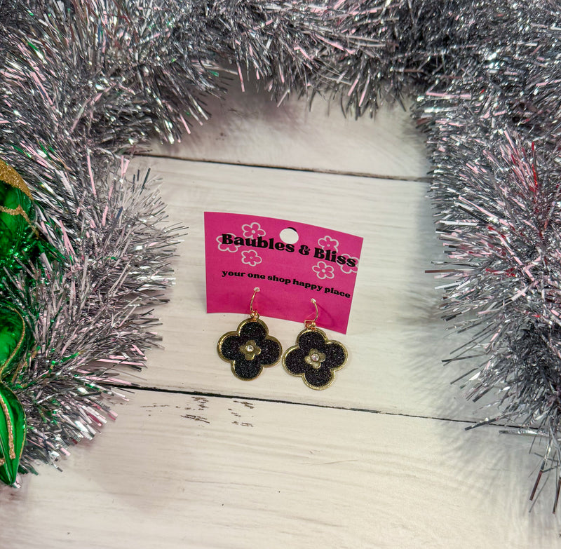 On Point Black Glitter Quad Earrings