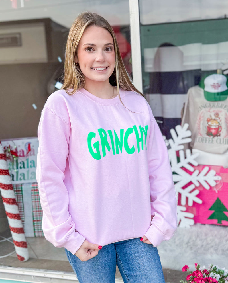 Grinchy Puff Print Light Pink Sweatshirt