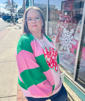 Whimsical Vibes Pink & Green Striped Cardigan