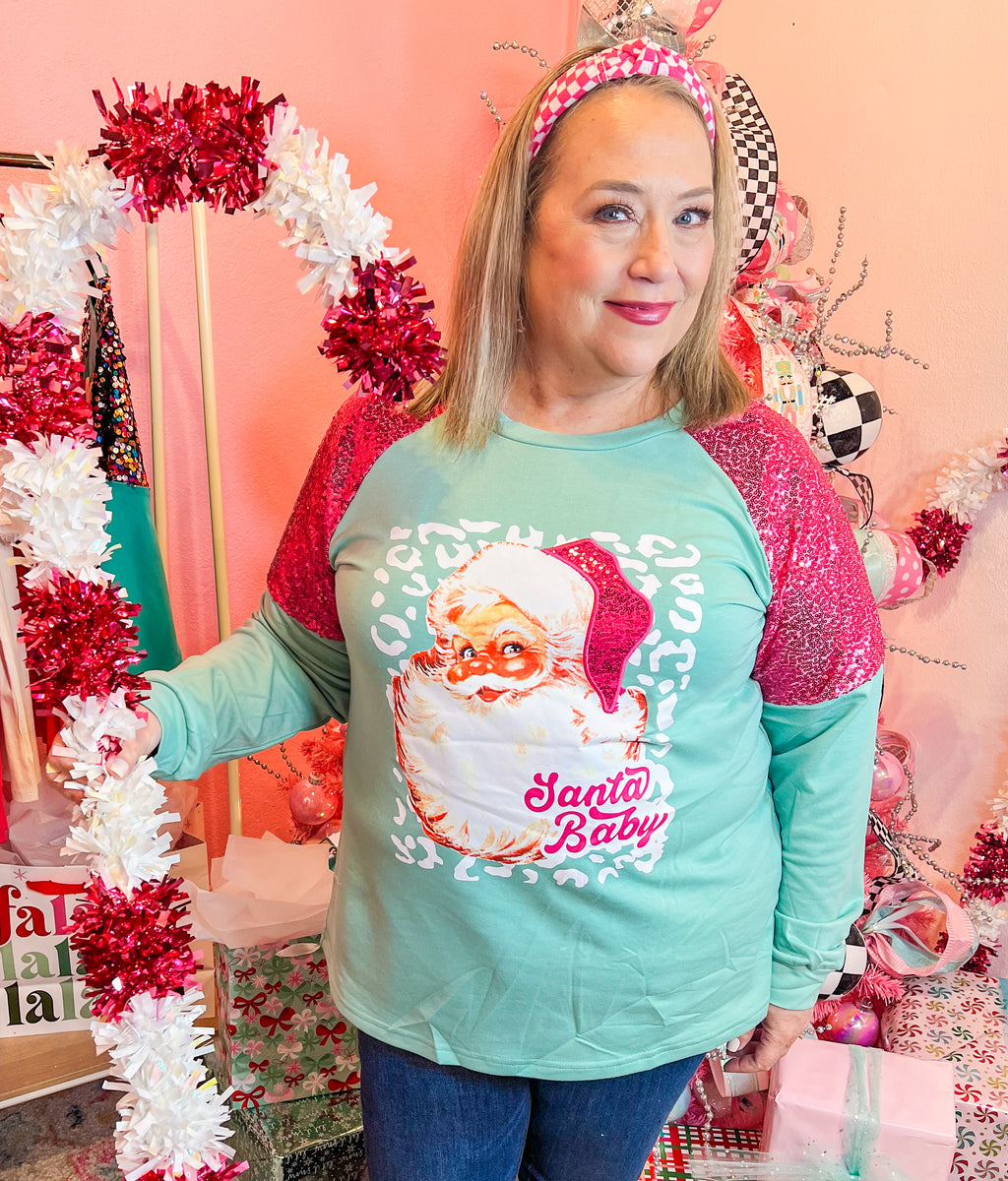 Santa Baby Mint Sequin Sweatshirt