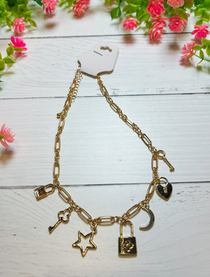 Locked Away Gold Charm Necklace