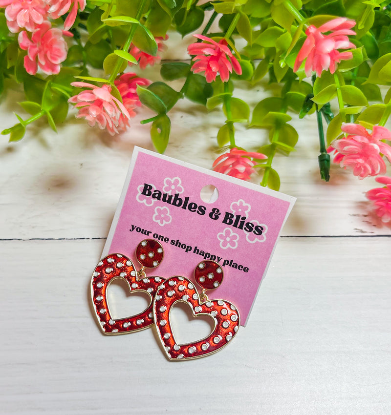 Polka Dot Red Heart Earrings