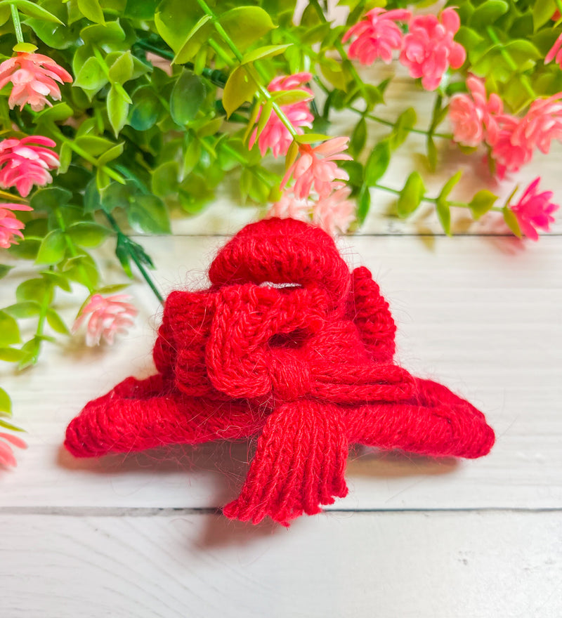 Red Knitted Bow Hair Claw Clip