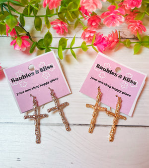 Have Faith Hammered Cross Metal Earrings