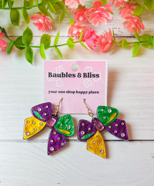 Parade Ready Mardi Gras Bow Earrings