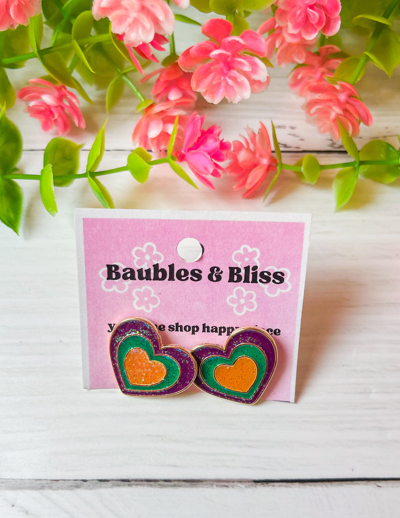 Mardi Gras Love Heart Earrings