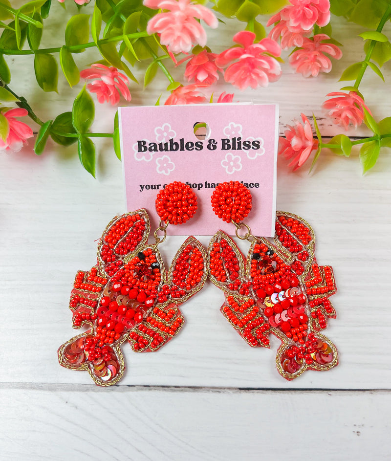 Crawfish Crazy Beaded Earrings