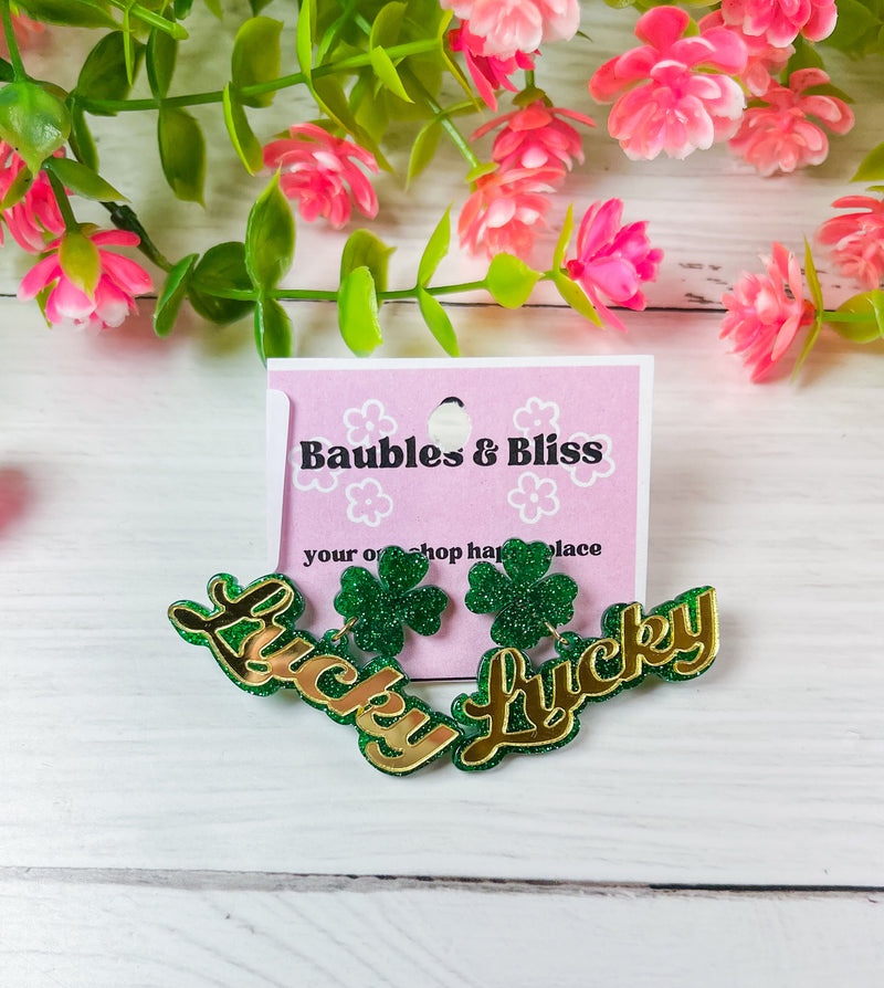 Lucky Girl Clover Glitter Earrings