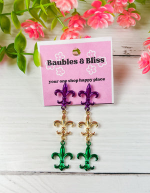 Mardi Gras Tiered Fleur De Lis Earrings