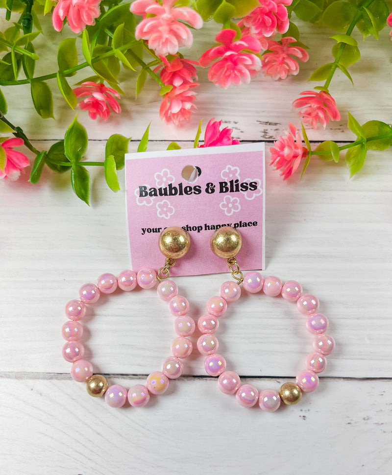 Like a Princess Pink Pearl Circle Earrings