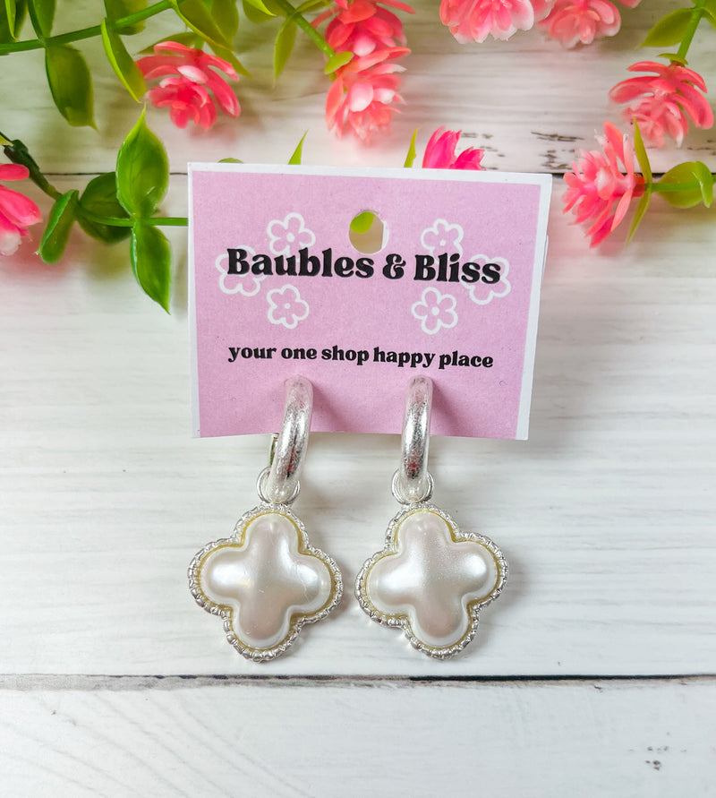 Sweet Sophistication Pearl Clover Huggie Earrings