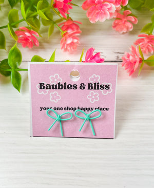 Mint Matte Skinny Bow Stud Earrings