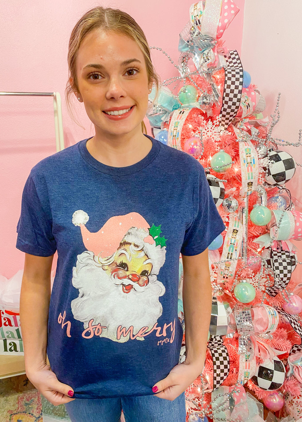 Oh So Merry Pink Santa Tee