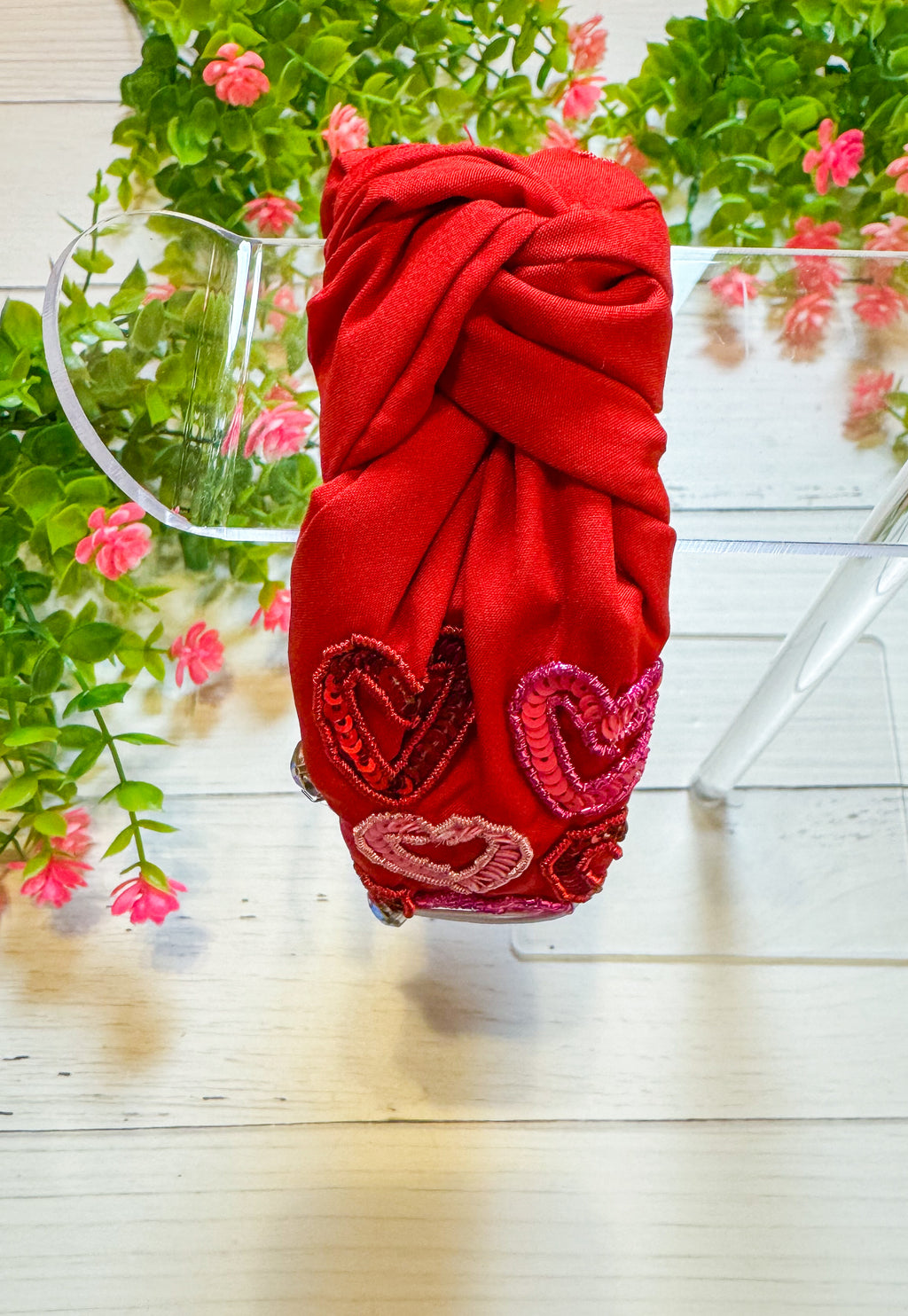 Big Love Beaded Heart Red Headband