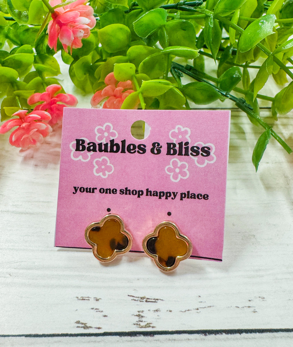 Looking Fancy Tortoise Clover Stud Earrings