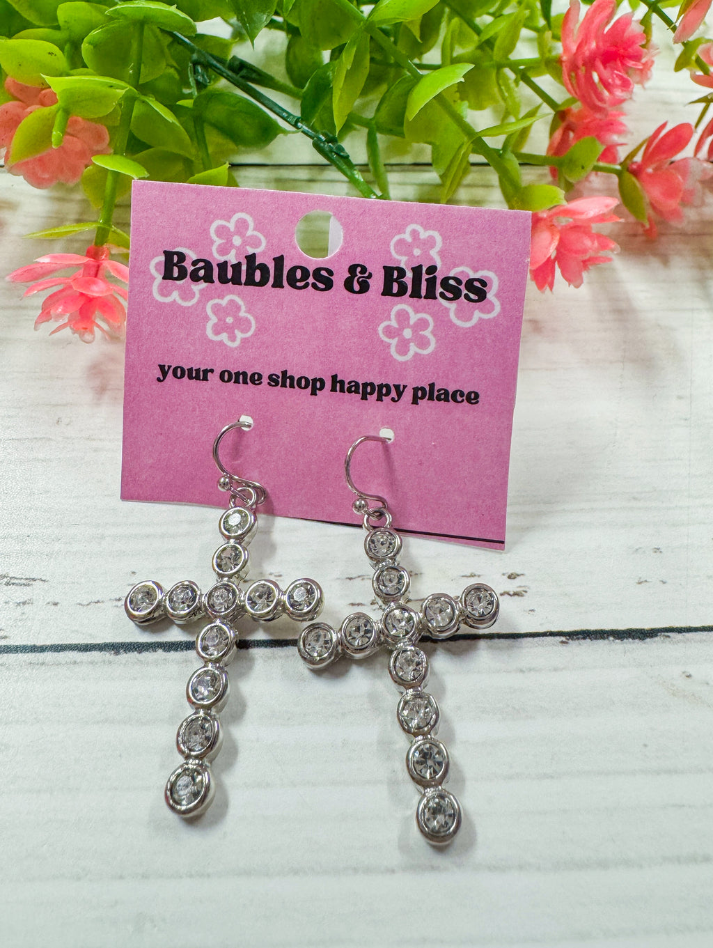 Blessed Bling Silver Cross Earrings