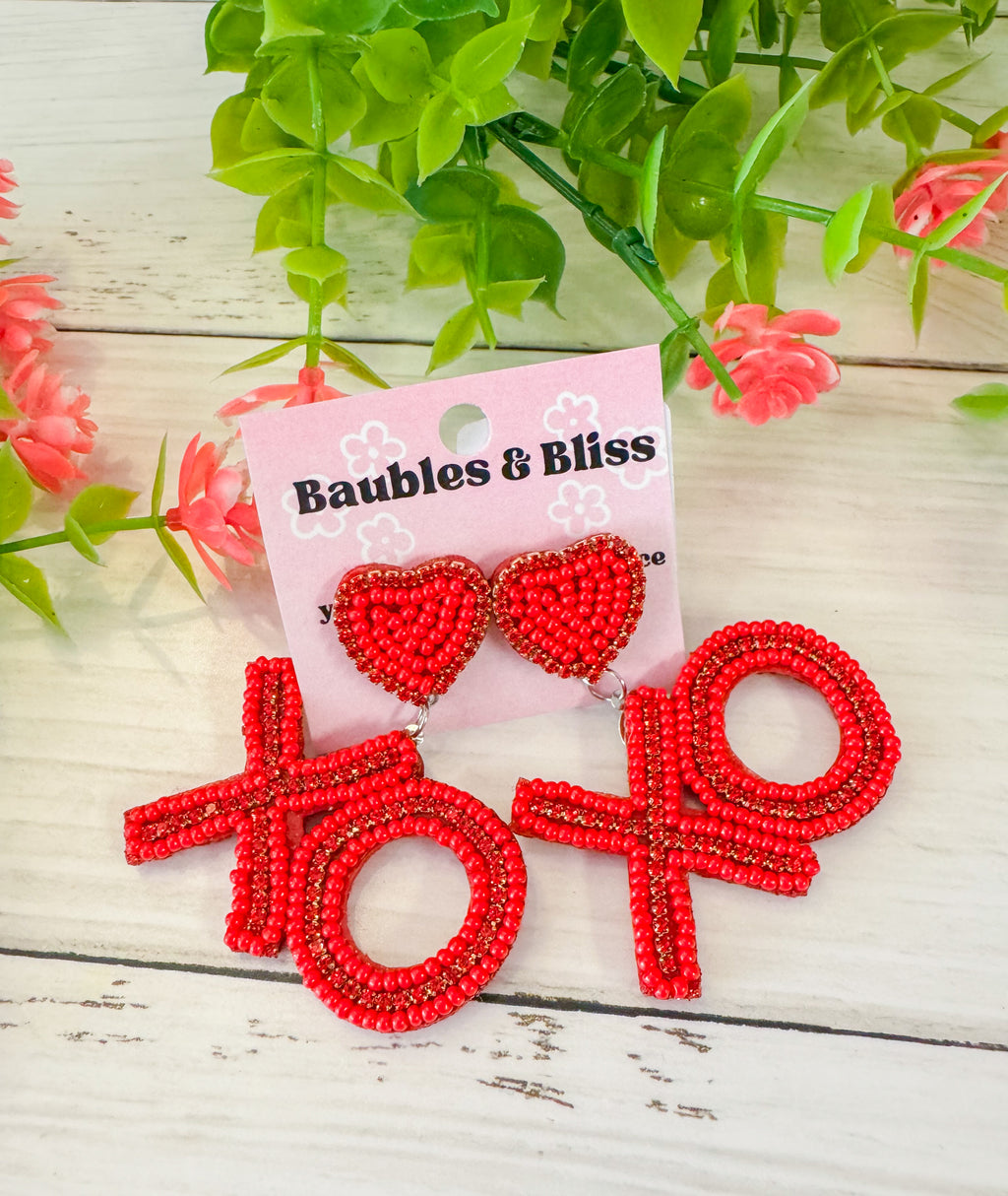 Red Hot XO Beaded Earrings