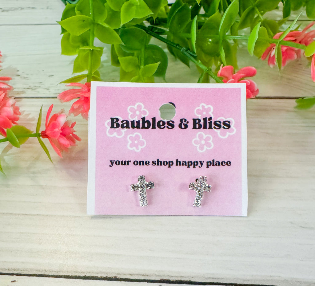 Dainty Bling Cross Stud Earrings