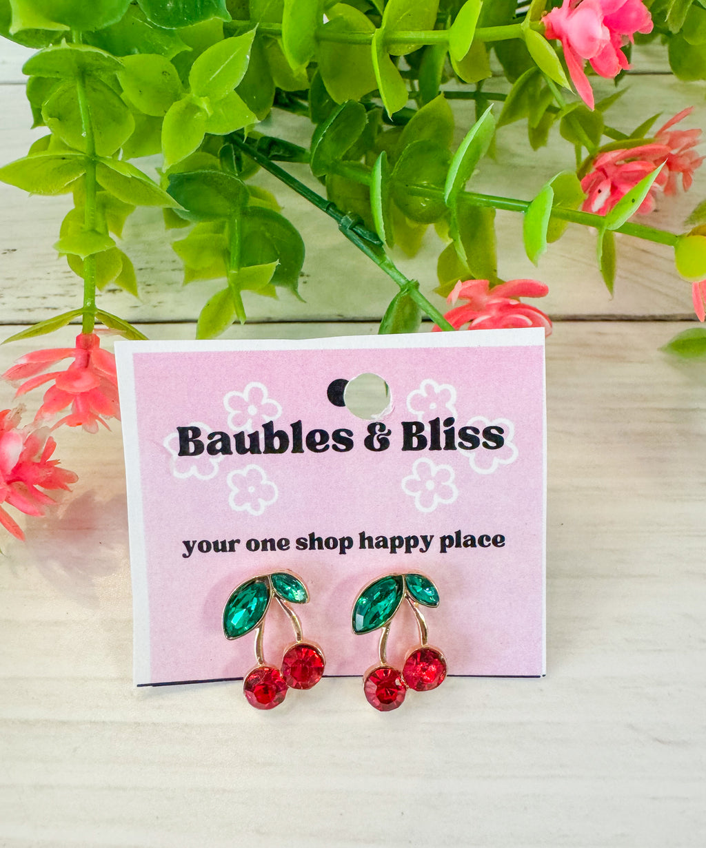 Bling Cherry Stud Earrings