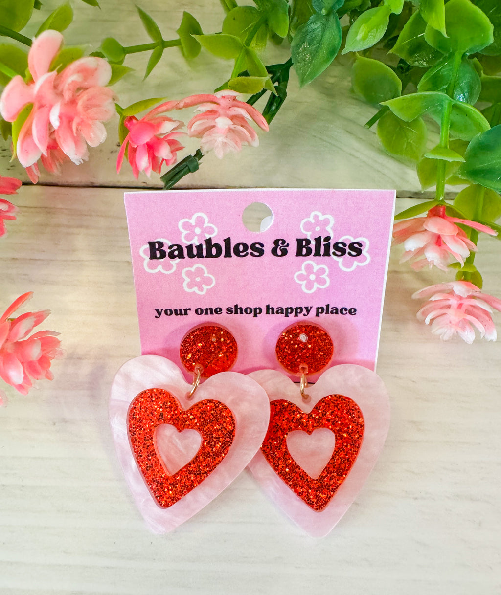 Lots of Love Layered Glitter Heart Earrings