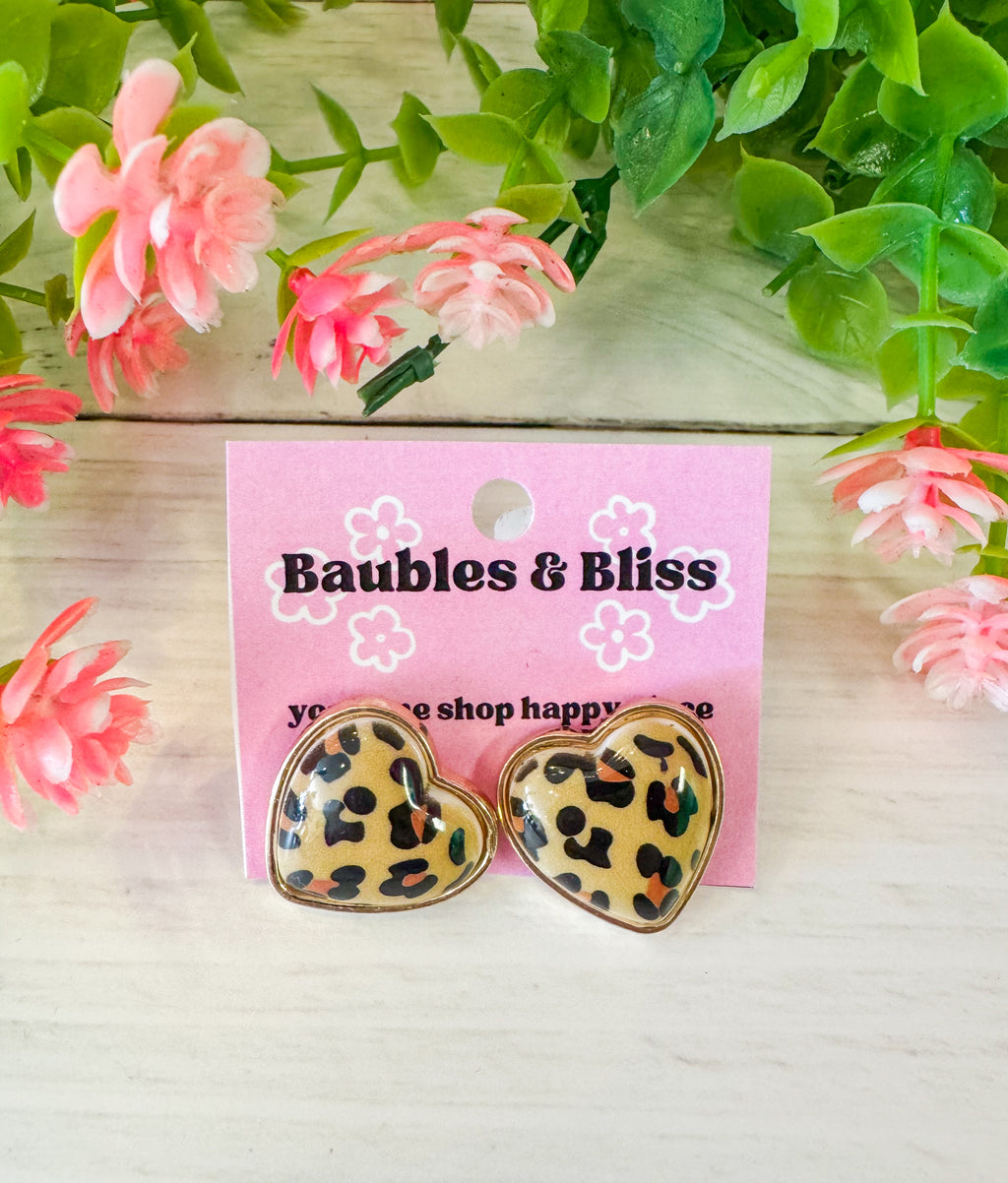 Leopard Heart Stud Earrings