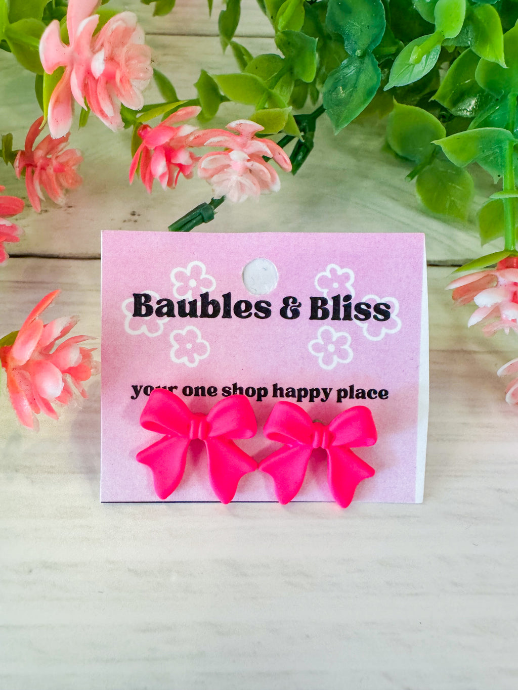 Matte Hot Pink Ribbon Bow Stud Earrings