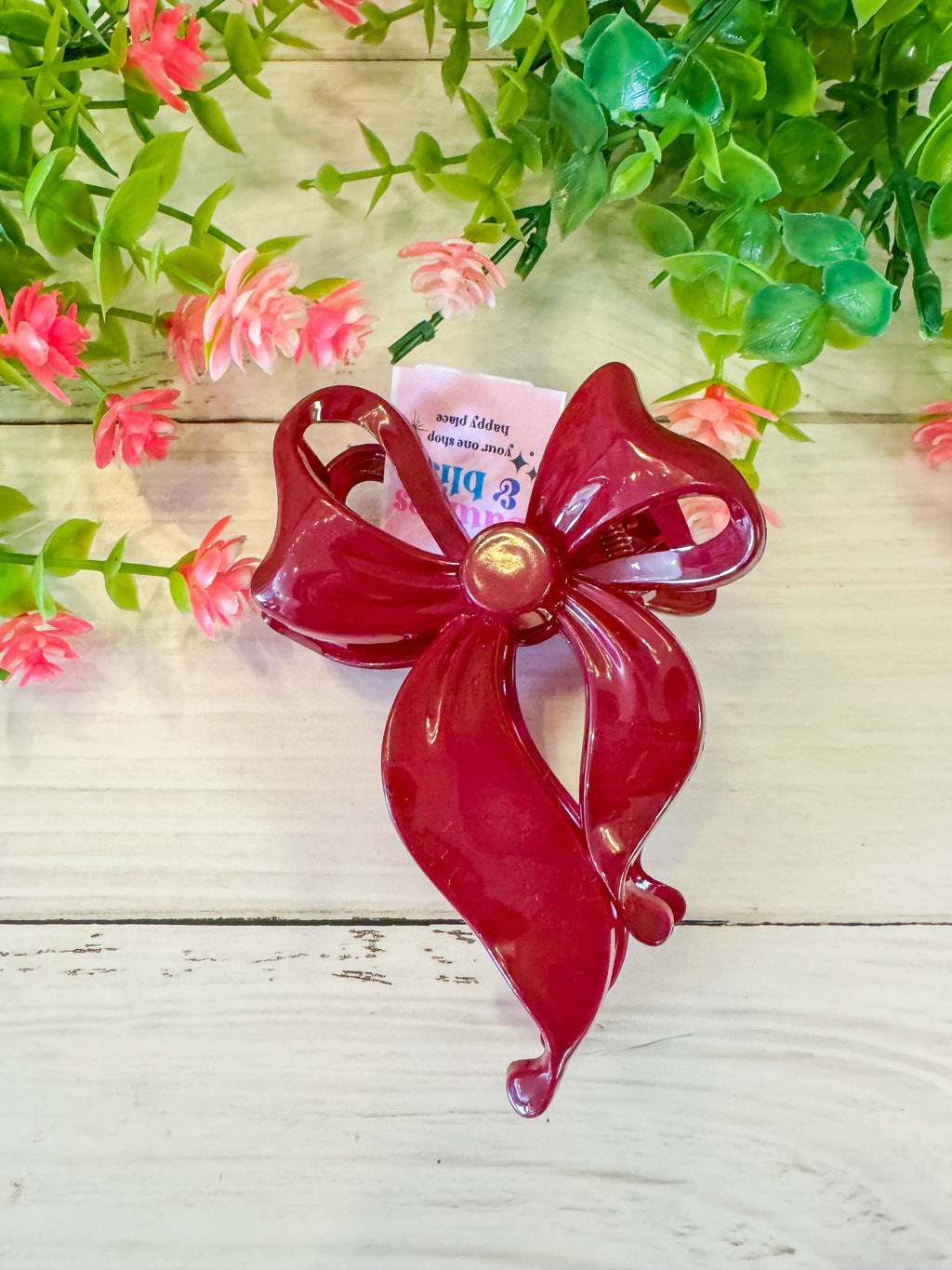 Burgundy Bow Hair Claw Clip