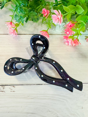 Polka Dot Black Bow Hair Claw Clip