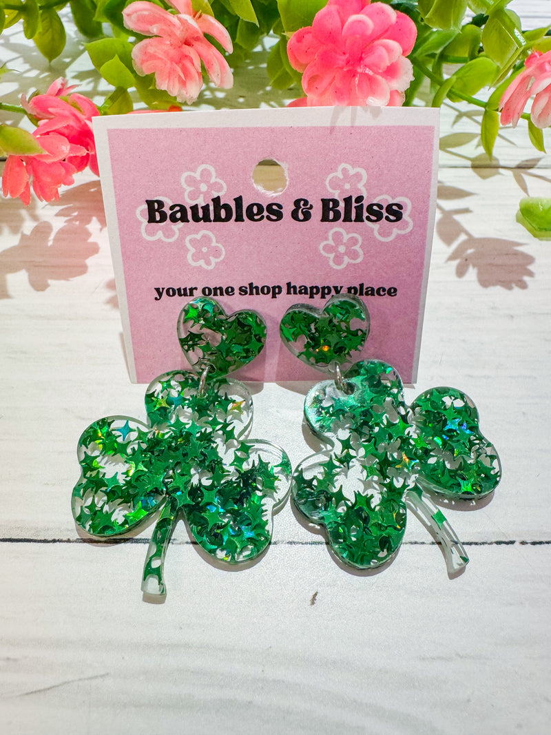 Shamrock Style Glitter Earrings