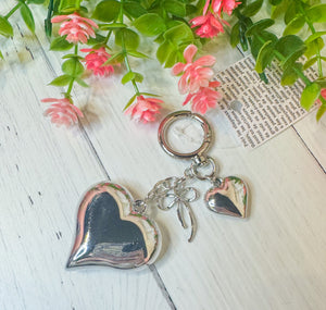 Chic in Silver Puffy Heart Keychain