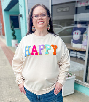 Happy Patch Jess Lea Taupe Light Weight Pullover