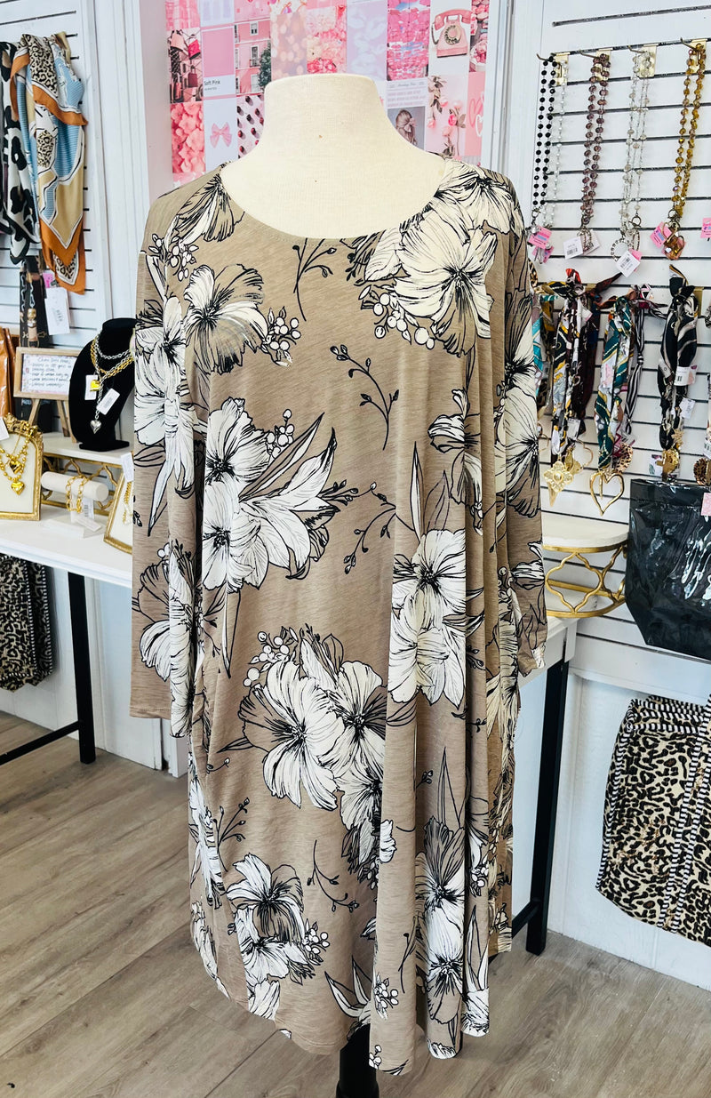 The Best of Times Black & Cream Floral Taupe Dress