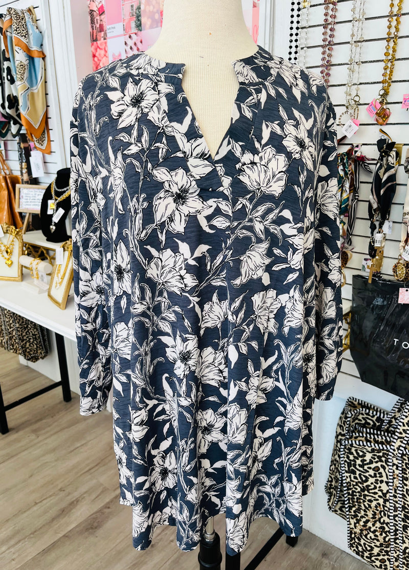 Cherish You Black & Cream Floral Charcoal Top