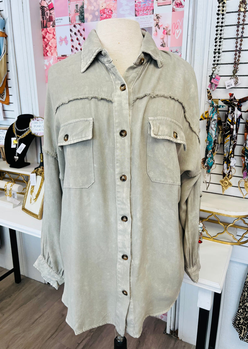 The Dean Vintage Wash Gray Long Sleeve Button Up Top - Jess Lea